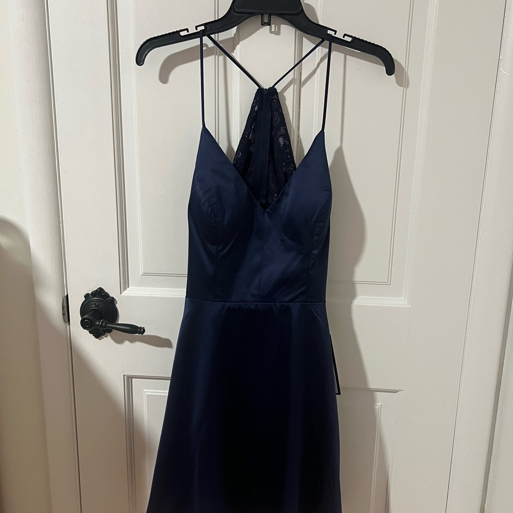 Macy's Deep Navy Blue Sequin Sundress with Halter Neckline for Cocktail